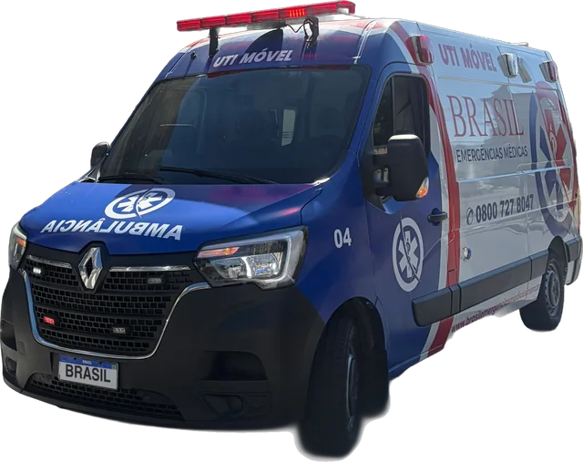 Ambulância UTI Móvel Brasil Emergências Médicas com sinalizador, atendimento para área protegida de empresas